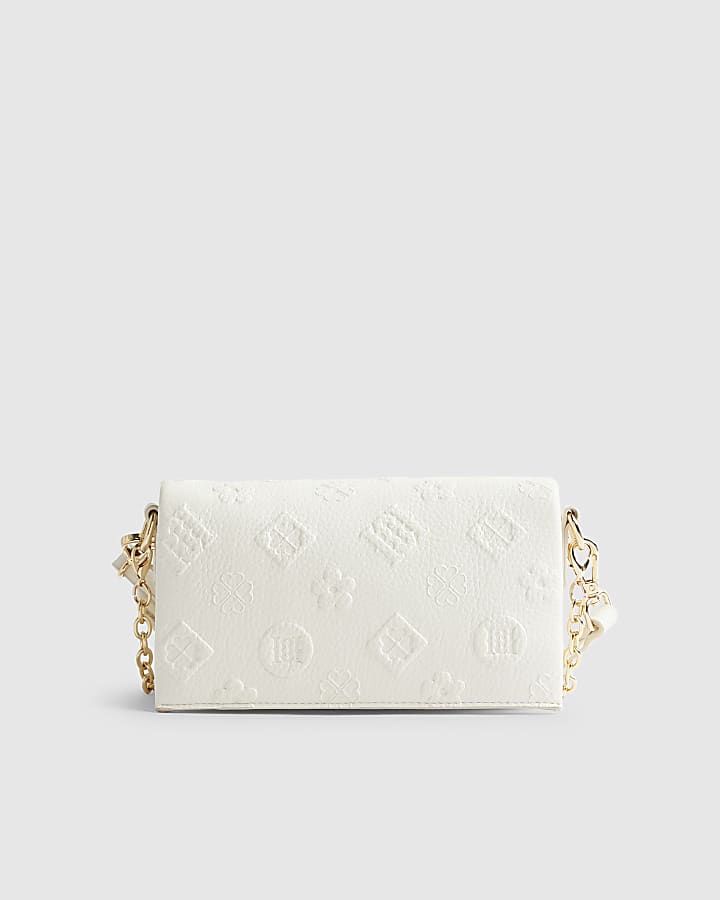 Cream Embossed Monogram Cross Body Bag