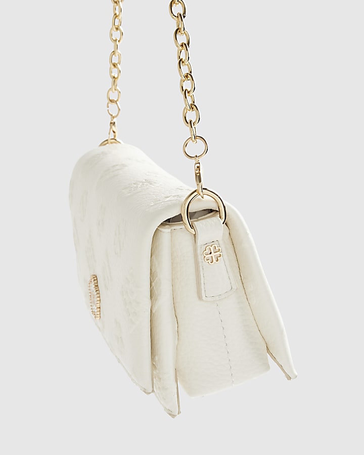 Cream Embossed Monogram Cross Body Bag