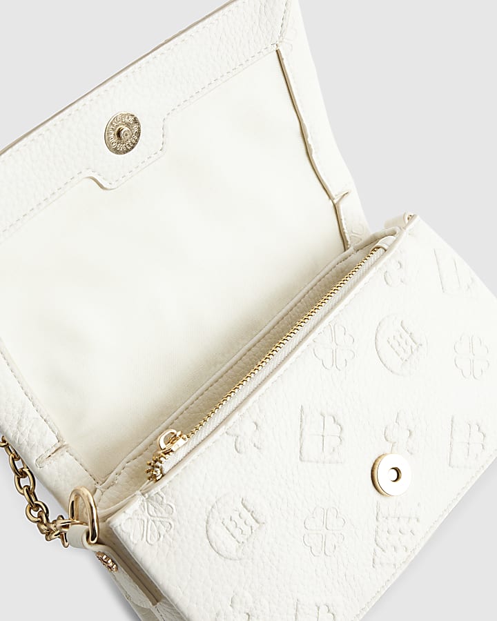 Cream Embossed Monogram Cross Body Bag
