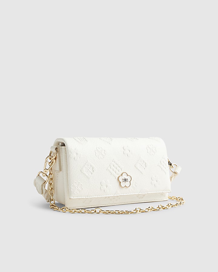 Cream Embossed Monogram Cross Body Bag