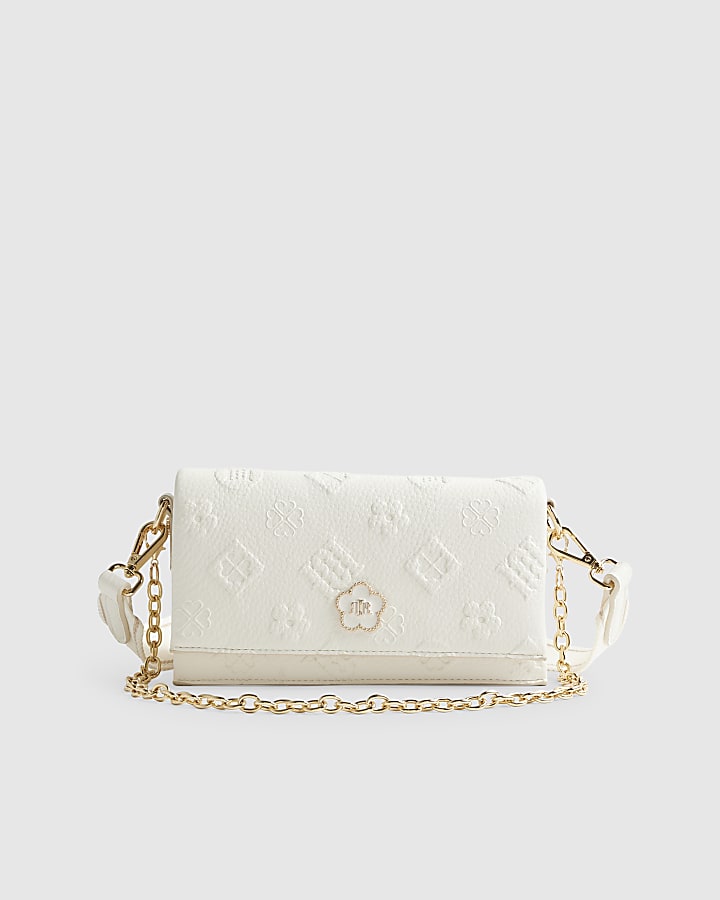 Cream Embossed Monogram Cross Body Bag