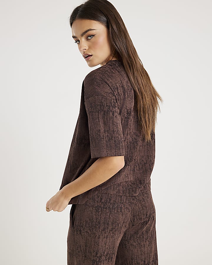 Brown Premium Crinkle Effect Boxy T-shirt