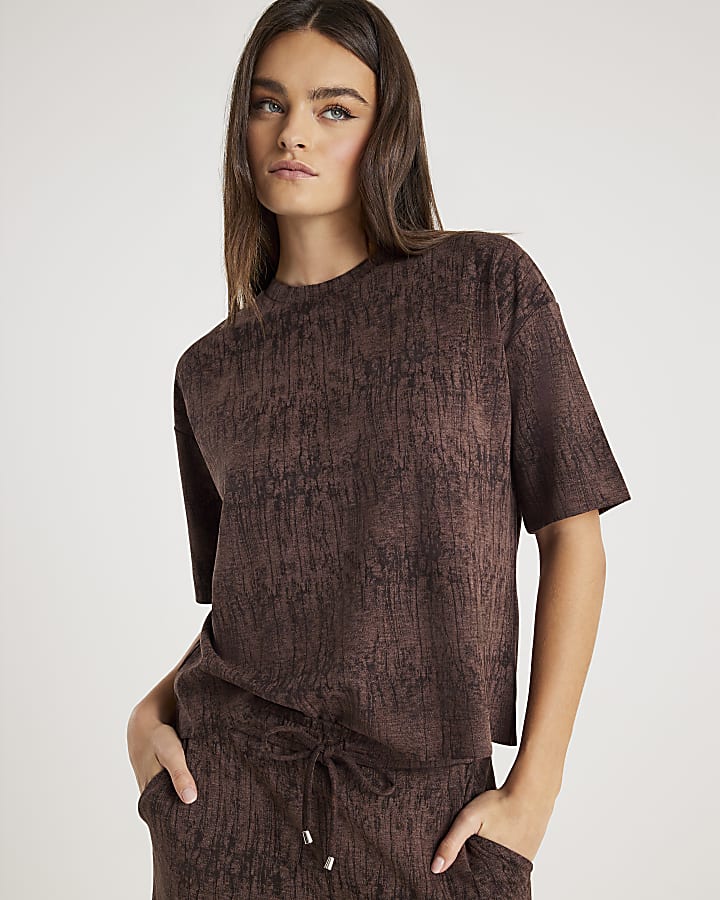 Brown Premium Crinkle Effect Boxy T-shirt