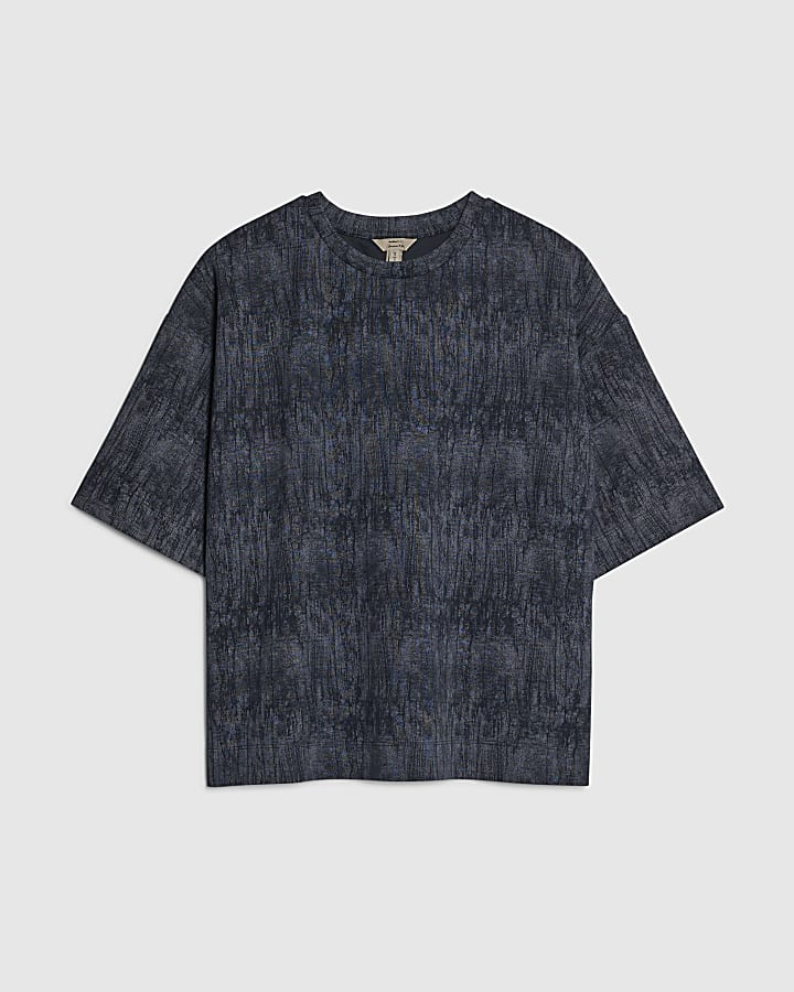 Navy Premium Crinkle Effect Boxy T-shirt
