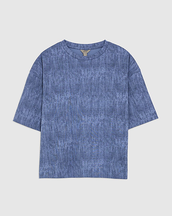 Blue Premium Crinkle Effect Boxy Fit T-shirt
