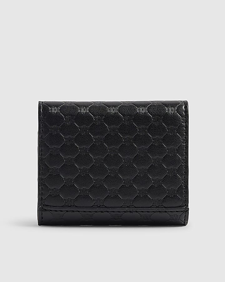Black Embossed Flap Front Foldout Purse