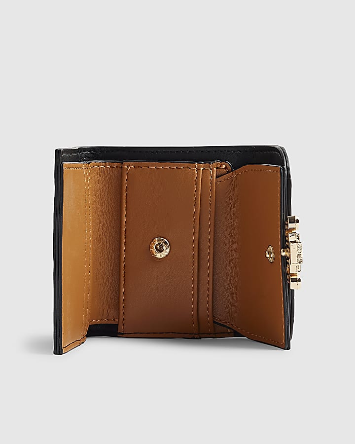 Black Embossed Flap Front Foldout Purse