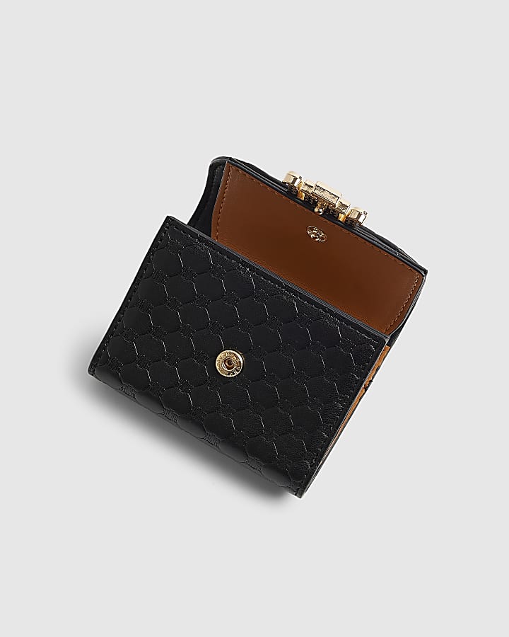 Black Embossed Flap Front Foldout Purse