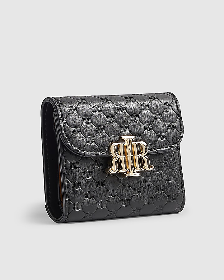 Black Embossed Flap Front Foldout Purse