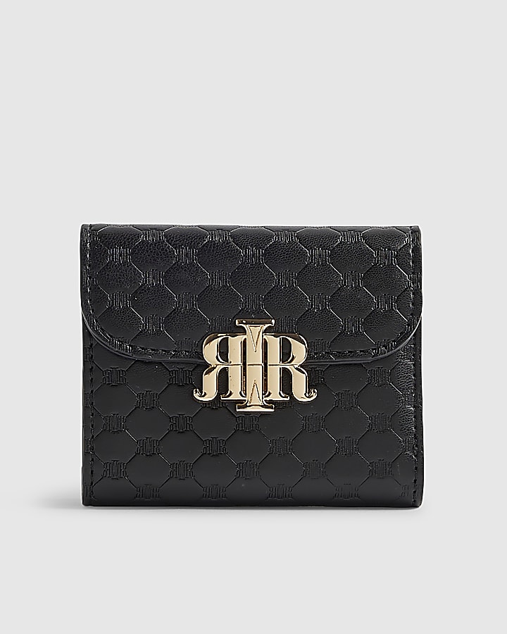 Black Embossed Flap Front Foldout Purse