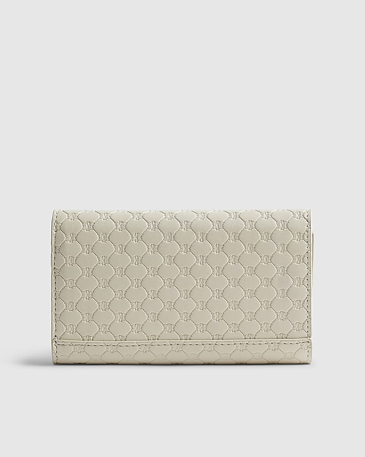 Cream Embossed Monogram Foldout Purse