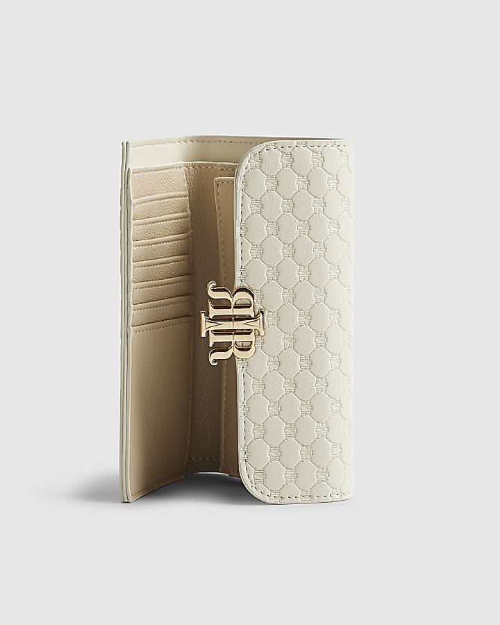 Cream Embossed Monogram Foldout Purse