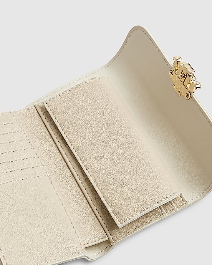 Cream Embossed Monogram Foldout Purse