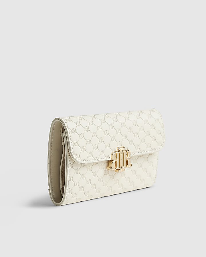 Cream Embossed Monogram Foldout Purse