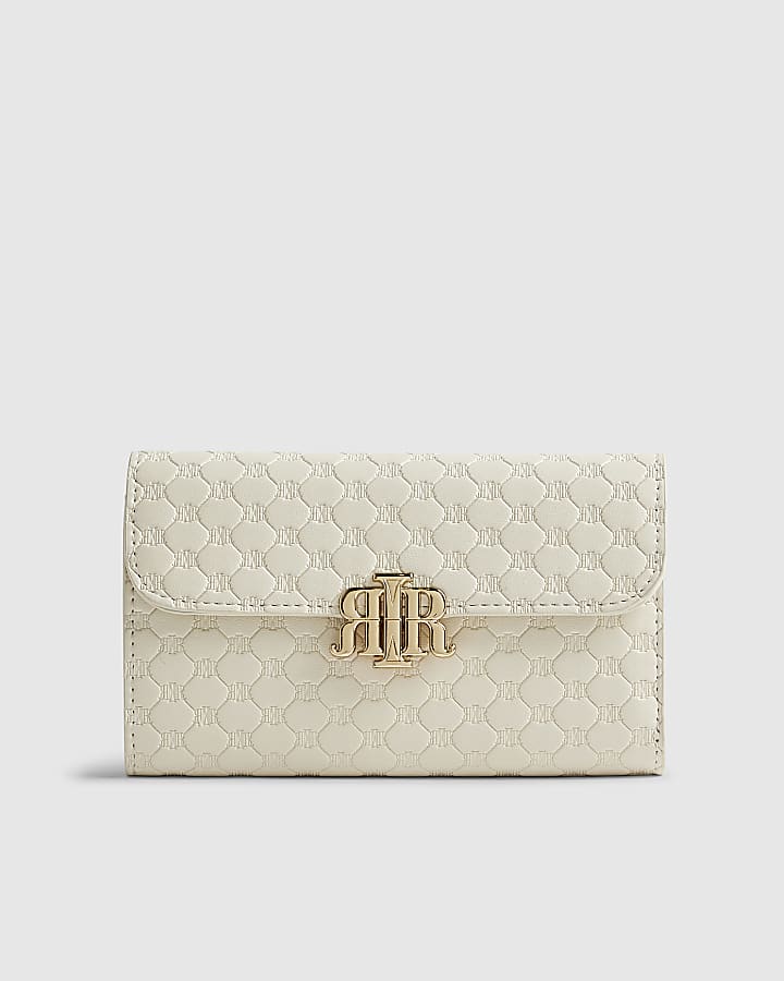 Cream Embossed Monogram Foldout Purse
