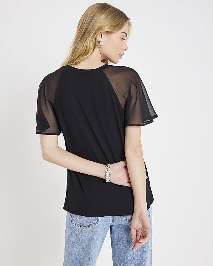 Black Knot Chiffon Sleeve Top