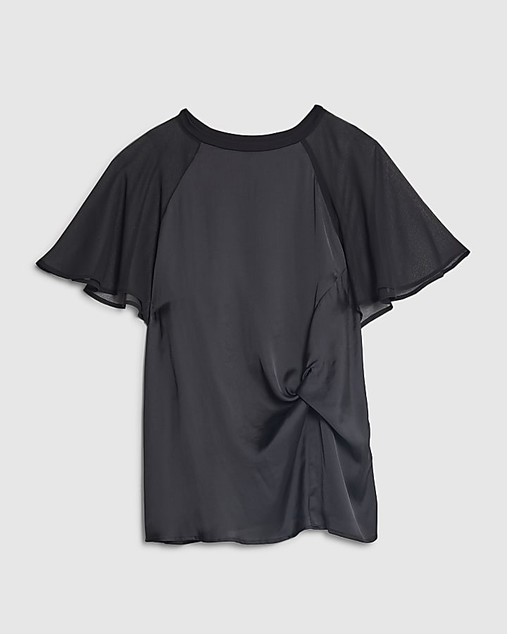 Black Knot Chiffon Sleeve Top