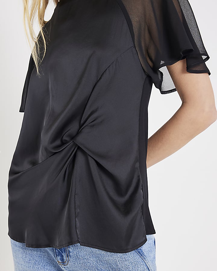 Black Knot Chiffon Sleeve Top