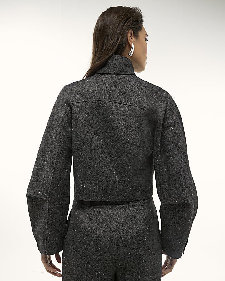 Grey Long Sleeve Tie Neck Jacket