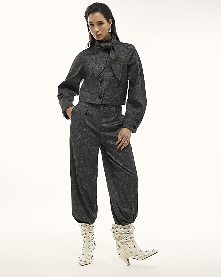 Grey Long Sleeve Tie Neck Jacket