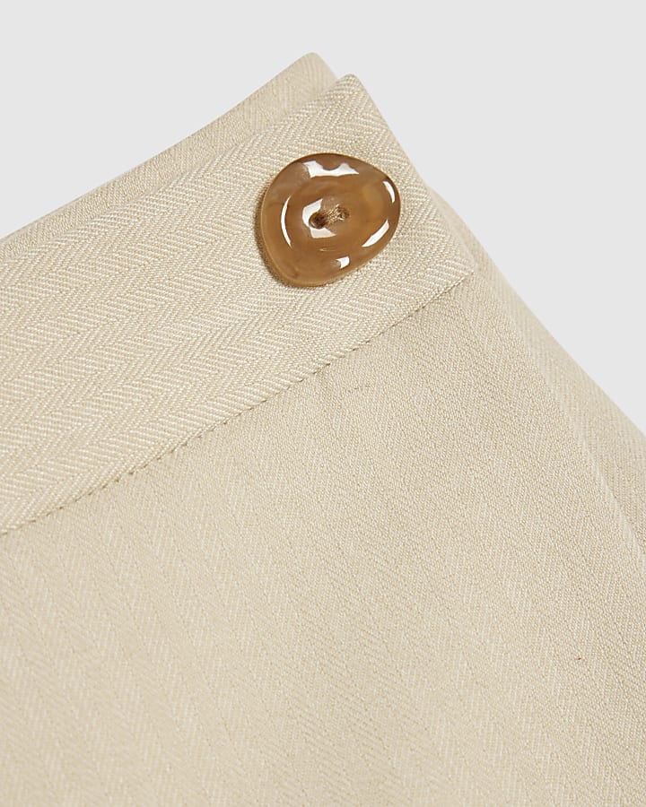 Cream Herringbone Button Detail Wrap Skort