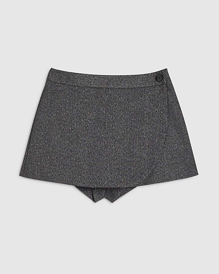 Grey Button Detail Wrap Skort
