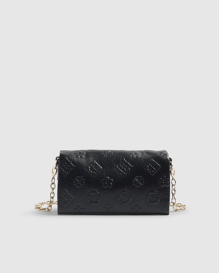 Black Embossed Monogram Cross Body Bag