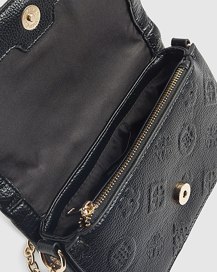 Black Embossed Monogram Cross Body Bag
