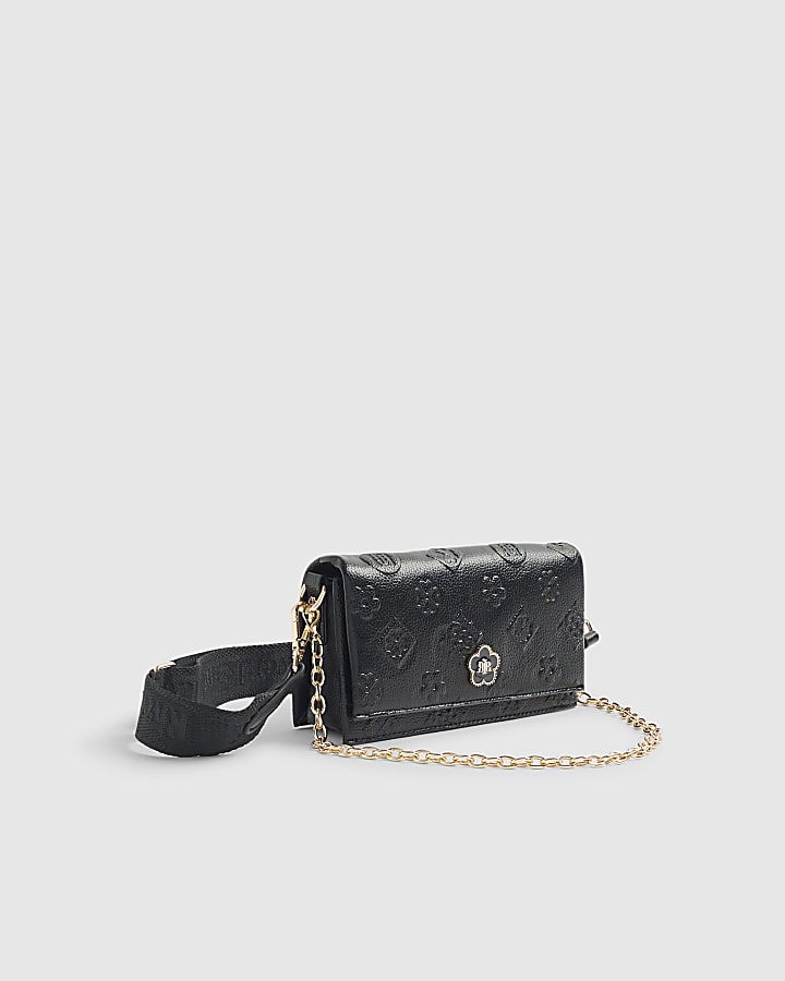 Black Embossed Monogram Cross Body Bag
