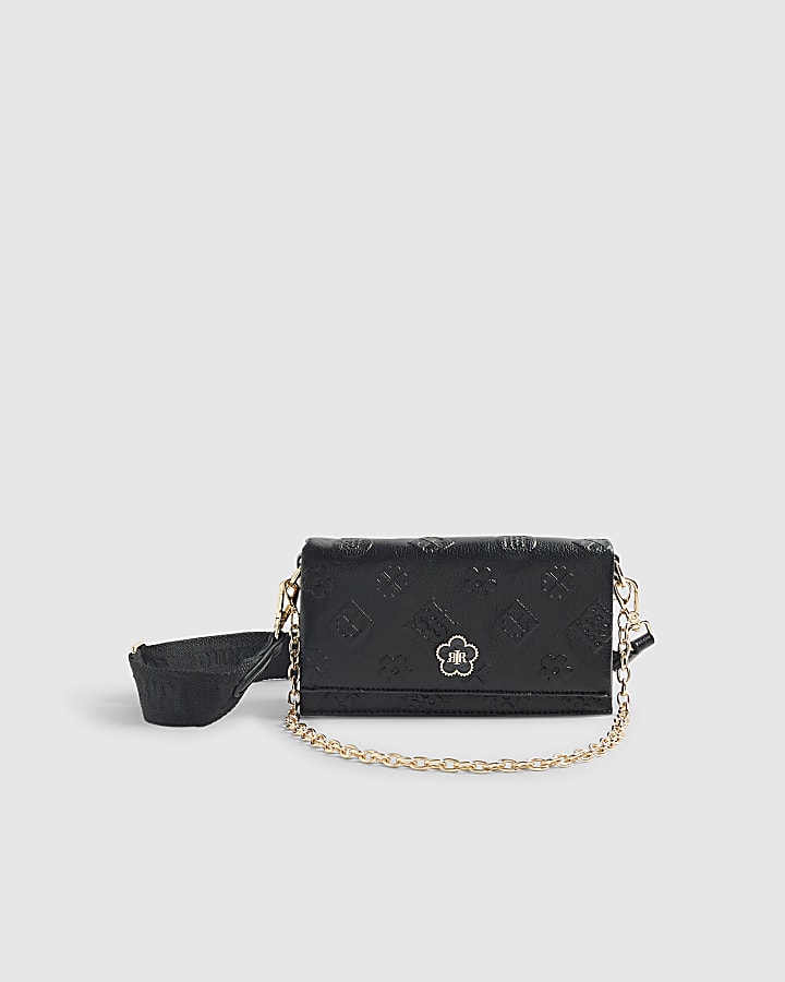 Black Embossed Monogram Cross Body Bag