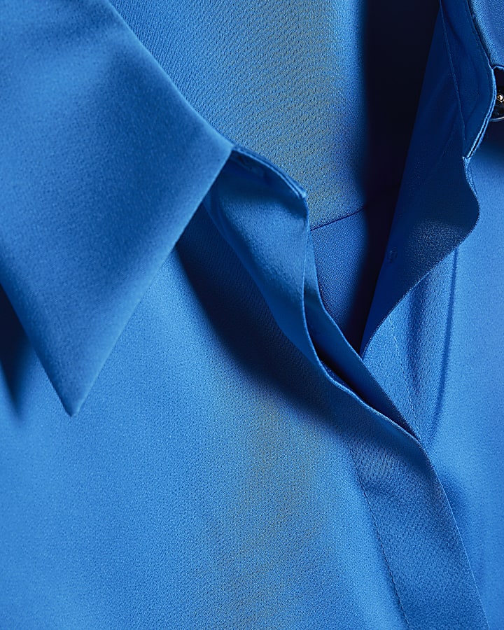 Blue Satin Long Sleeve Slim Fit Shirt