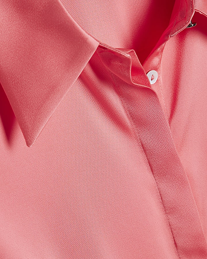 Pink Satin Long Sleeve Slim Fit Shirt
