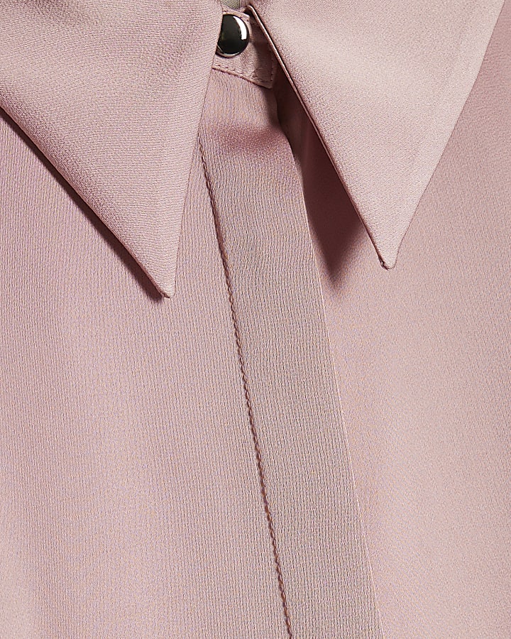 Pink Satin Long Sleeve Slim Fit Shirt