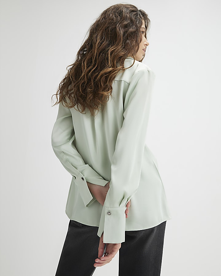 Green Satin Long Sleeve Shirt