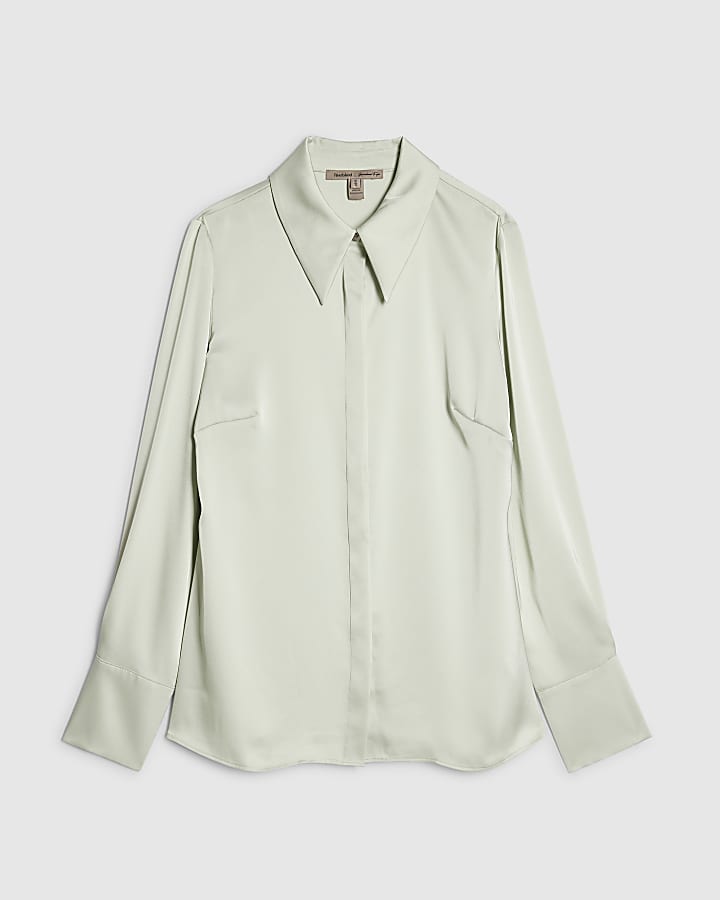 Green Satin Long Sleeve Shirt