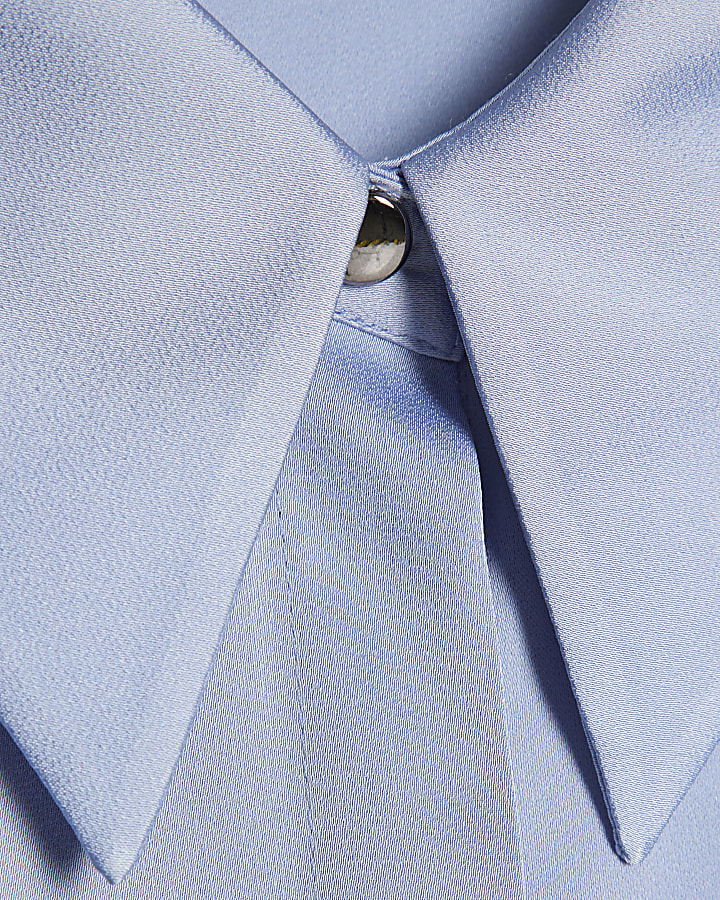 Blue Satin Long Sleeve Slim Fit Shirt