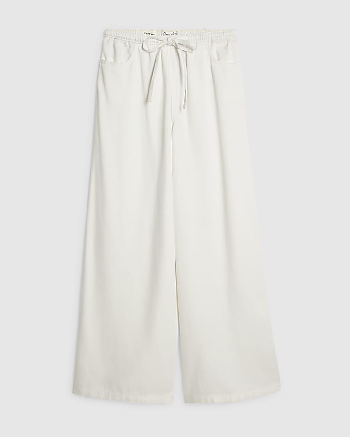White Wide leg Drawstring Jeans