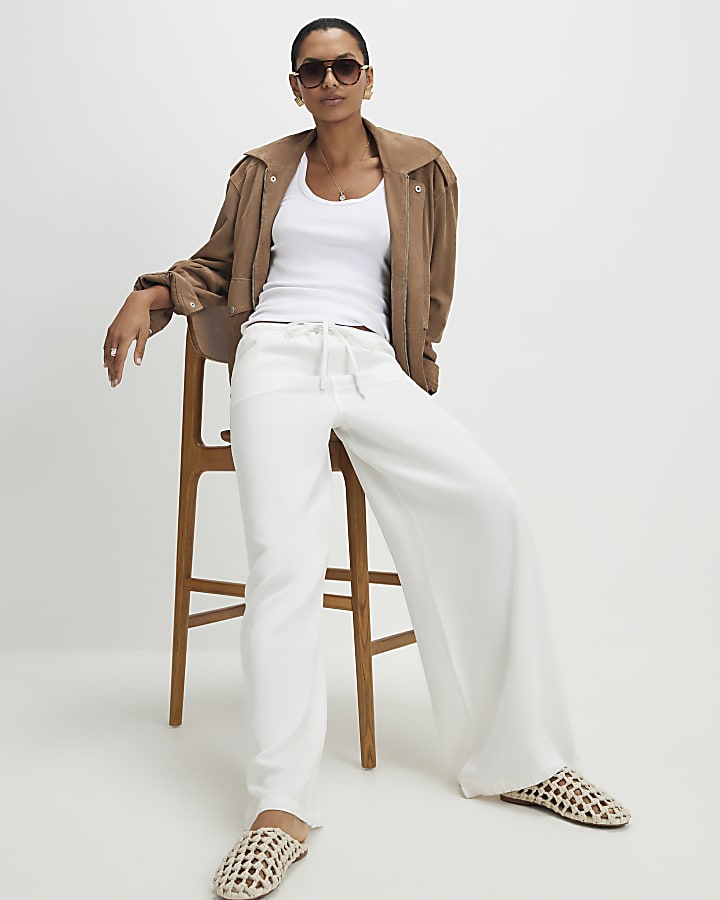 White Wide leg Drawstring Jeans