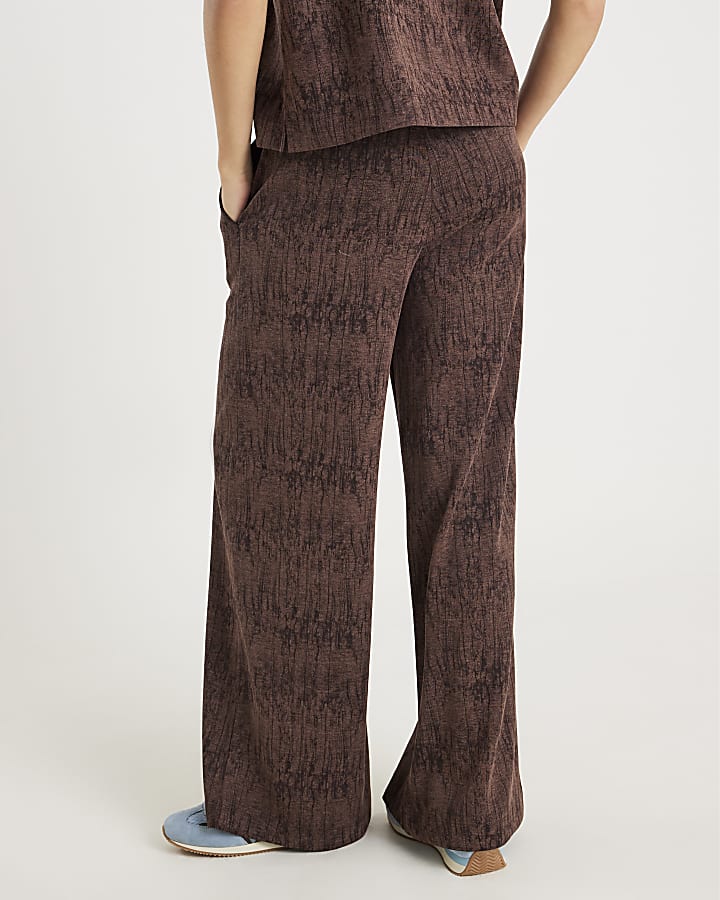 Brown Premium Crinkle Effect Wide Leg Joggers