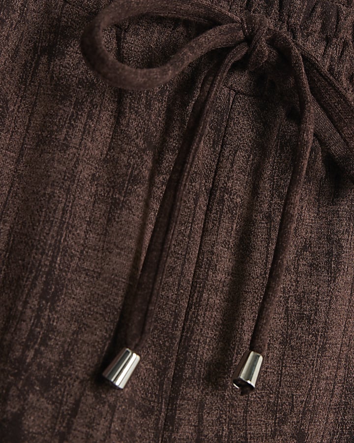 Brown Premium Crinkle Effect Wide Leg Joggers