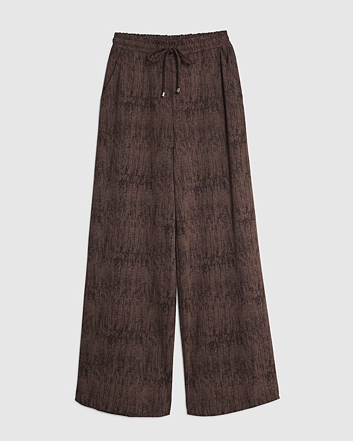Brown Premium Crinkle Effect Wide Leg Joggers