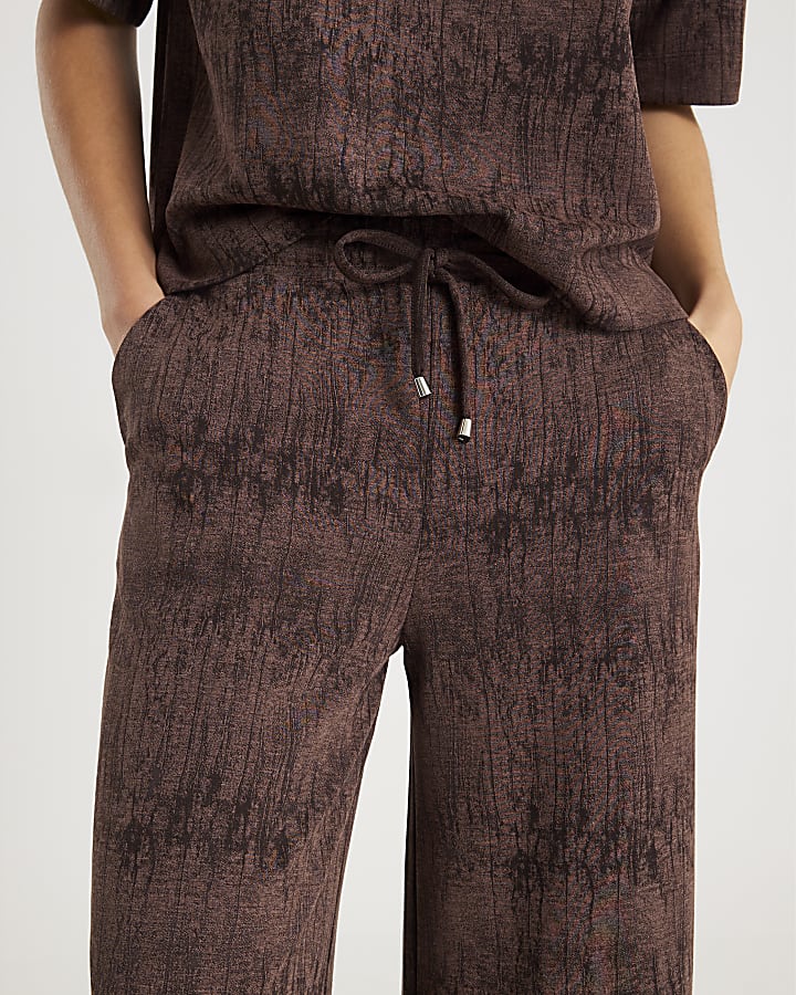 Brown Premium Crinkle Effect Wide Leg Joggers