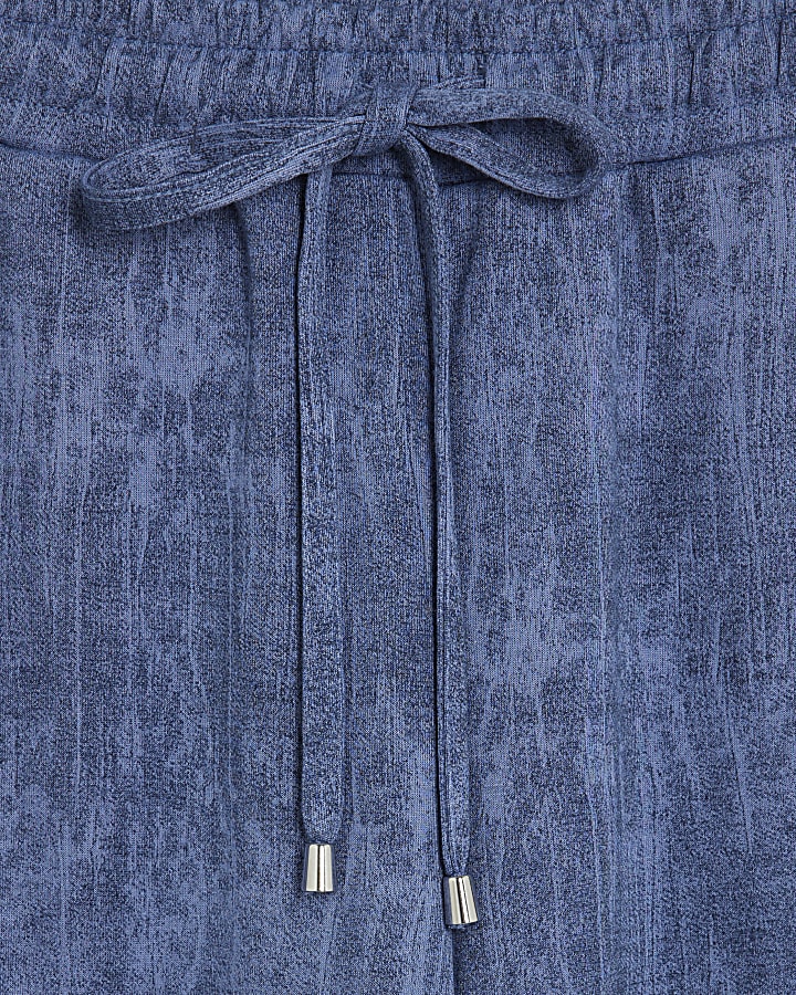 Blue Premium Crinkle Effect Wide Leg Joggers