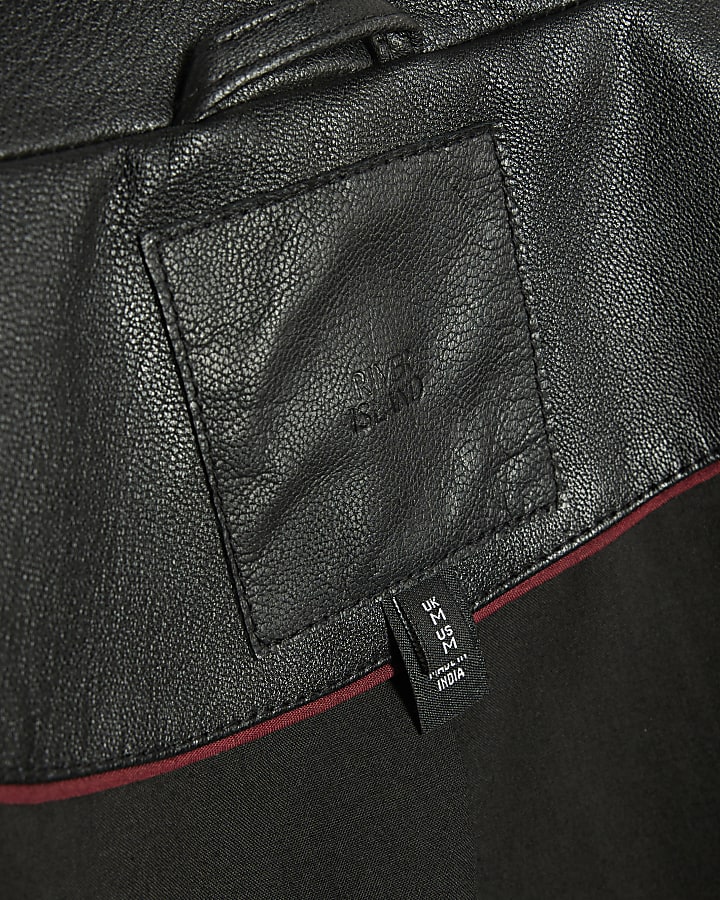 Black Oversize Leather Bomber Jacket