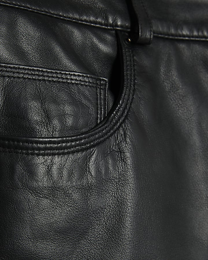 Black Leather Straight Leg Trousers