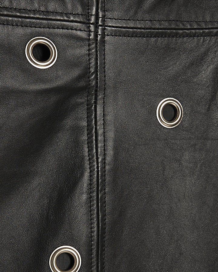 Black Eyelet Stud Leather Dress