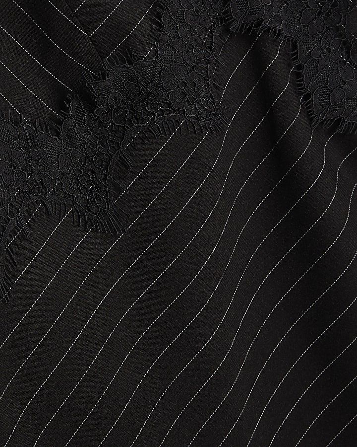 Black Sleeveless Lace Trim Pinstripe Dress