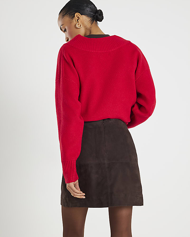 Brown Suede Seam Detail Mini Skirt