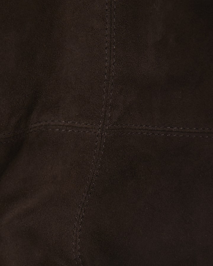 Brown Suede Seam Detail Mini Skirt