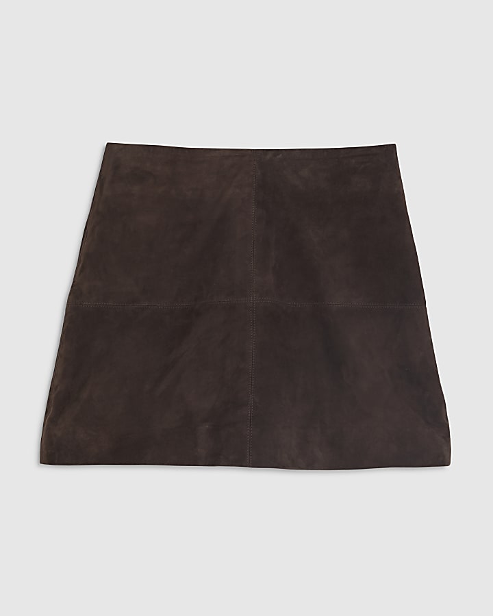 Brown Suede Seam Detail Mini Skirt